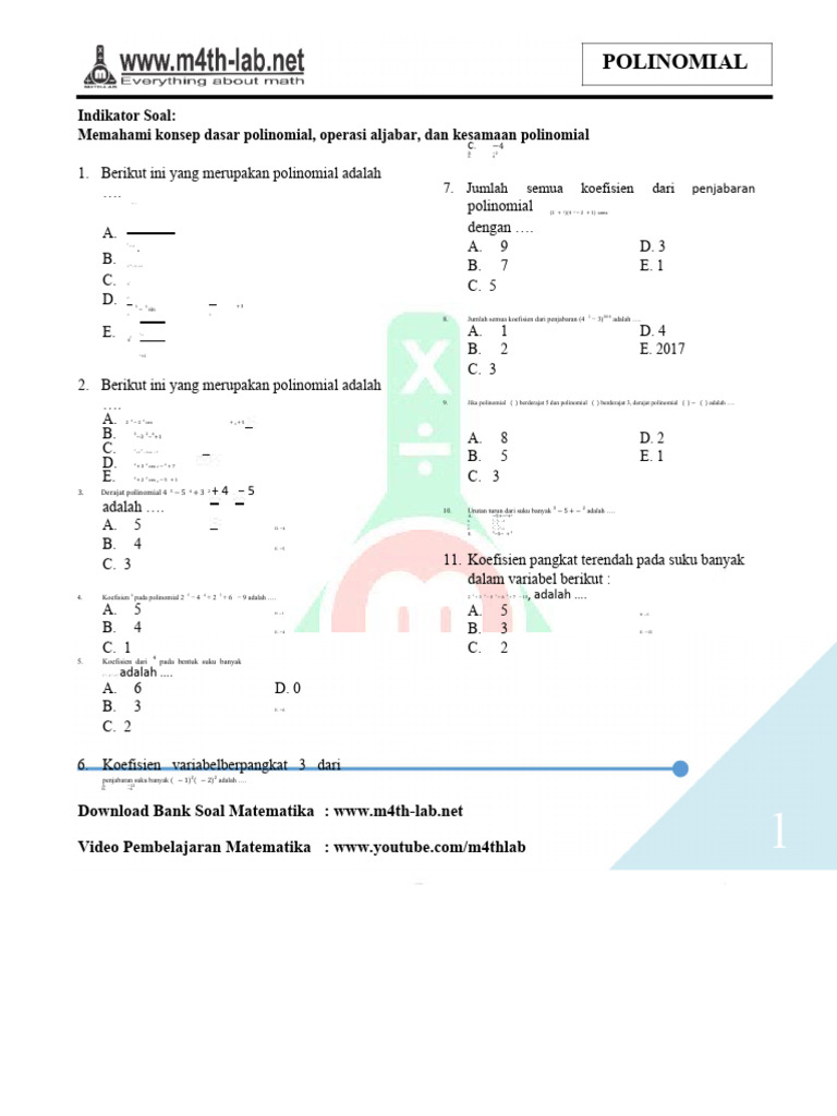 Konsep dan Operasi Polinomial | PDF