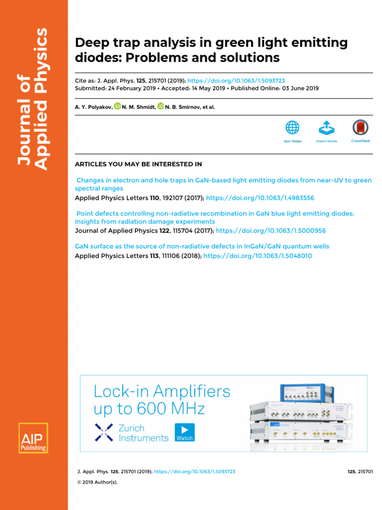 CV Profiling Deep Trap Analysis in Green Light Emitting | PDF | Light ...