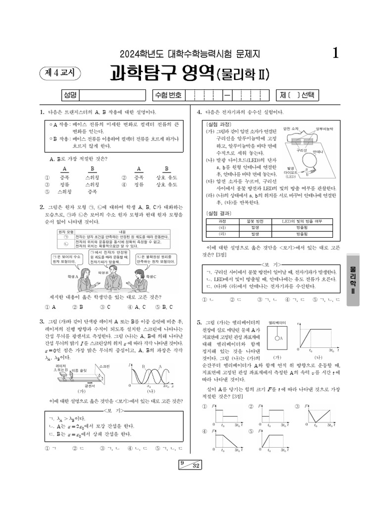 2024학년도 수능 물리2 문제 | PDF