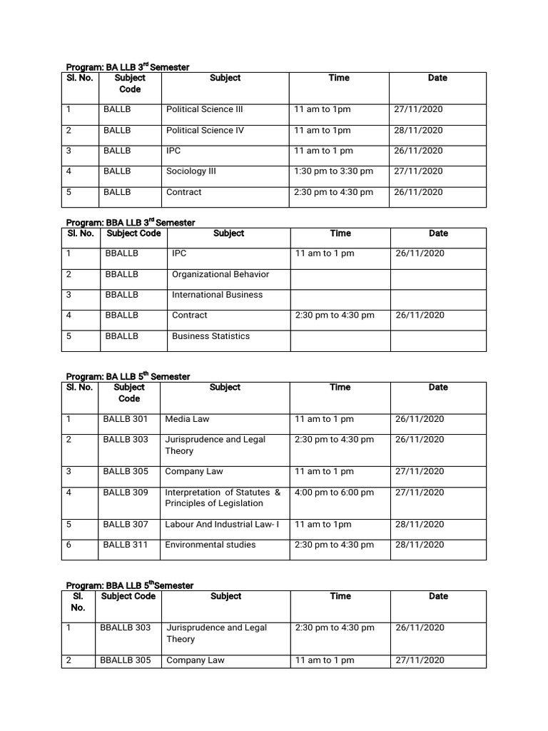 Date Sheet 2nd Sessional November 2020 | PDF