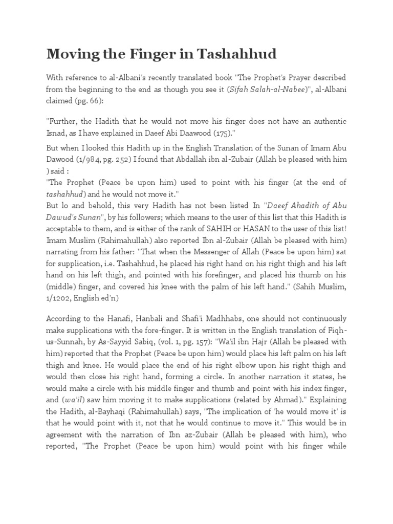Moving The Finger in Tashahhud PDF Hadith Muhammad