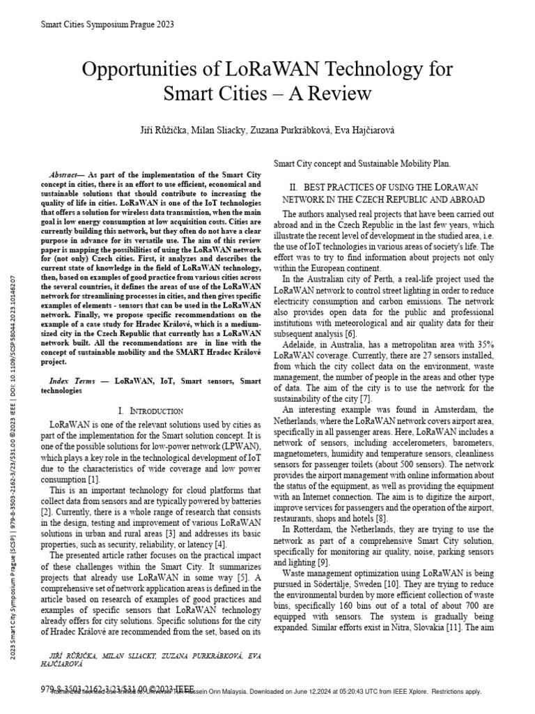 Opportunities Of Lorawan Technology For Smart Cities A Review Pdf