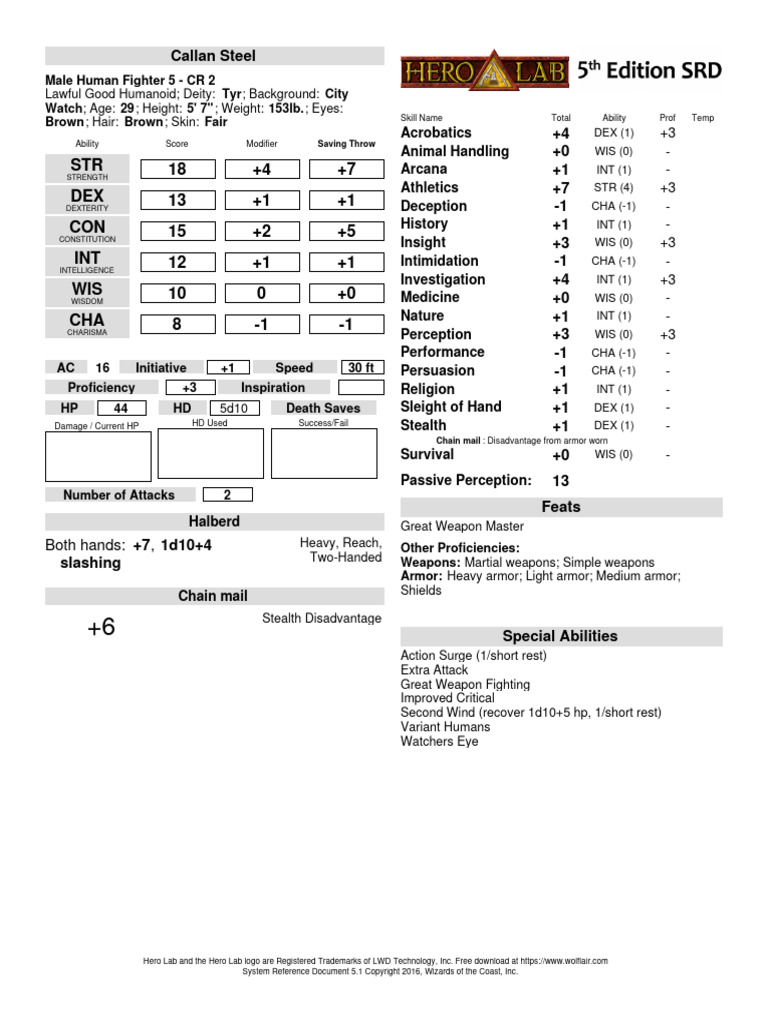 Callan Character Sheet | PDF | Armour
