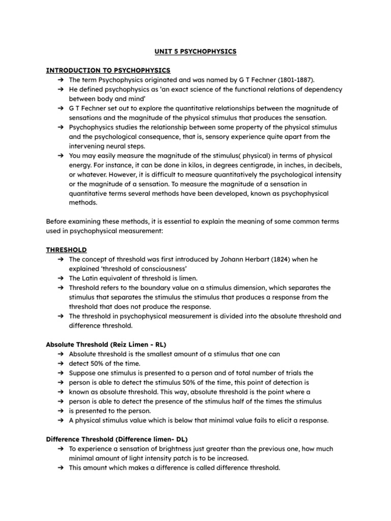 Unit 5 Psychophysics Pdf Psychophysics Cognitive Science