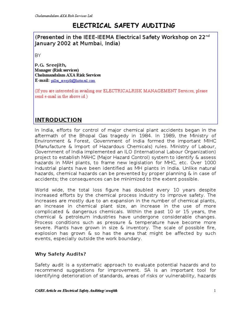 Electrical Safety Audit PDF Safety Audit