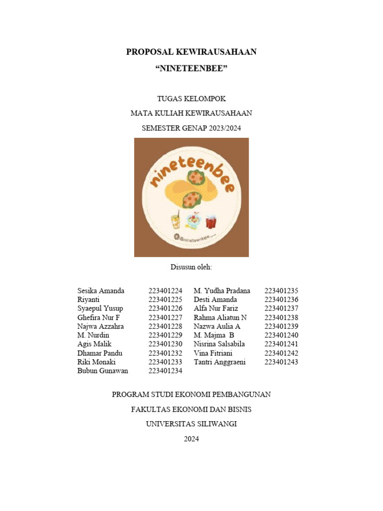 Proposal Usaha Kuliner Nineteenbee | PDF