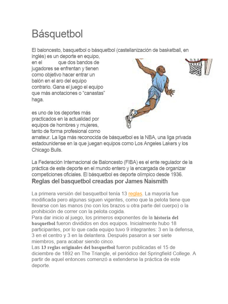 Reglas y Orígenes del Básquetbol | PDF | Juegos de pelota | Deportes de ...