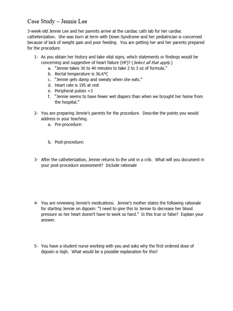 Jennie Lee Case Study (Cardiac) PDF Medical Specialties Heart