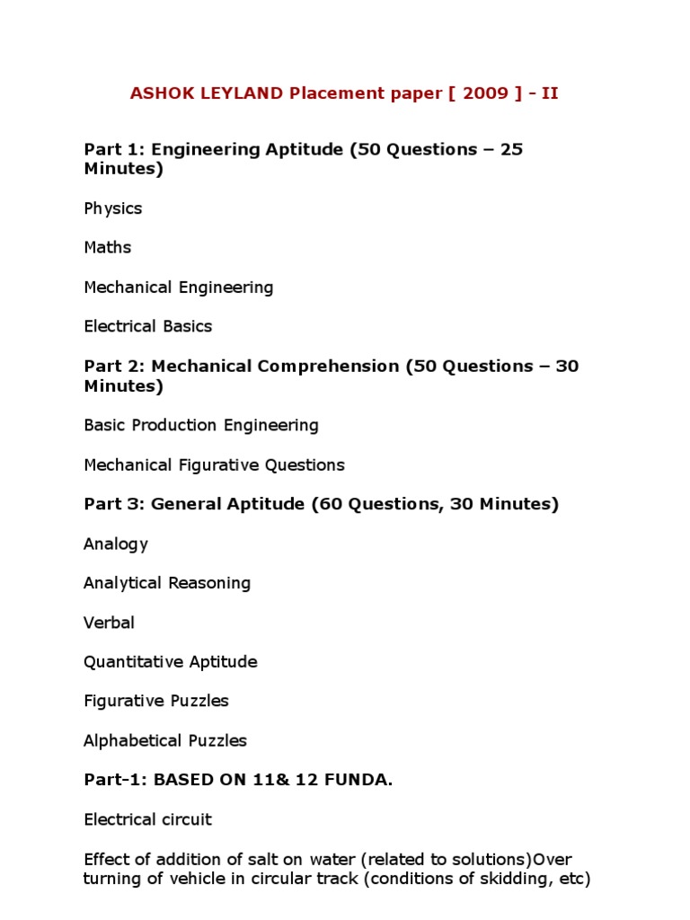 Part 1 Engineering Aptitude (50 Questions 25 Minutes) ASHOK