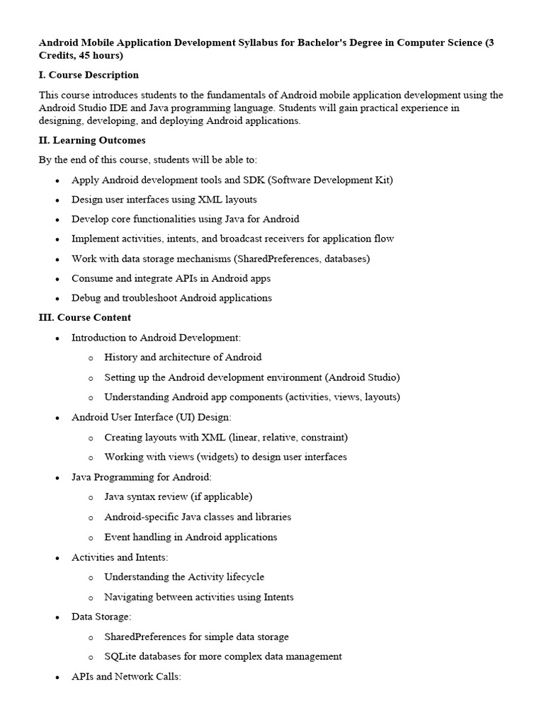 Android Mobile Application Development Syllabus For Bachelor | PDF ...