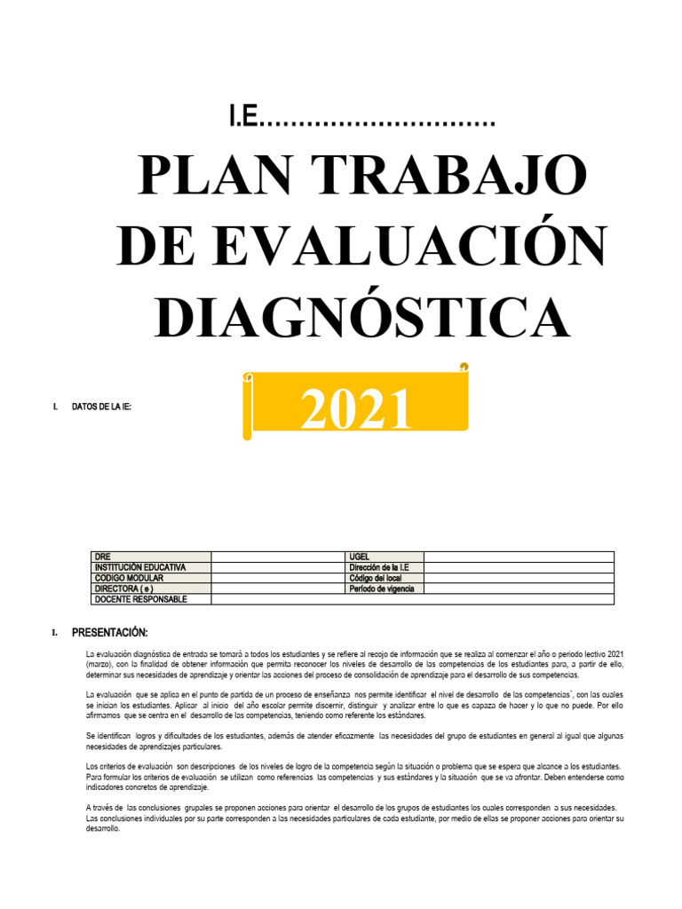 Plan de Evaluación Diagnóstica 2021 | PDF | Evaluación | Maestros