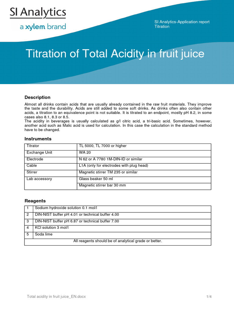 Total Acidity Titration in Fruit Juice | PDF | Titration | Chemistry