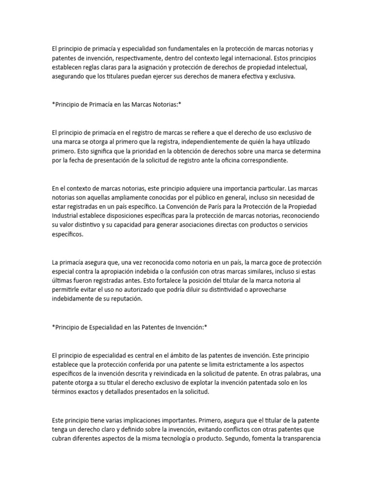 Primacía y Especialidad en PI Global | PDF | Patentar | Marca comercial