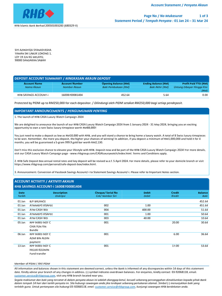 RHB Safe Deposit Box Pricing Update | PDF | Banks | Debit Card