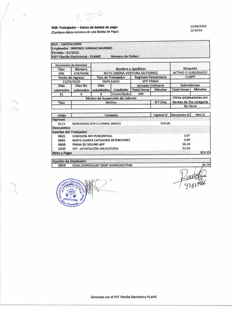 Boleta de Pago de Ruth J. Ventura | PDF