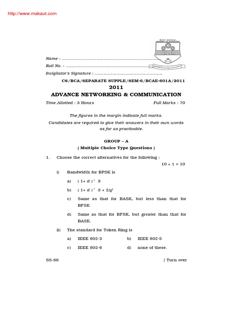 Bca bca 601a advance networking and communication 2011 pdf computer