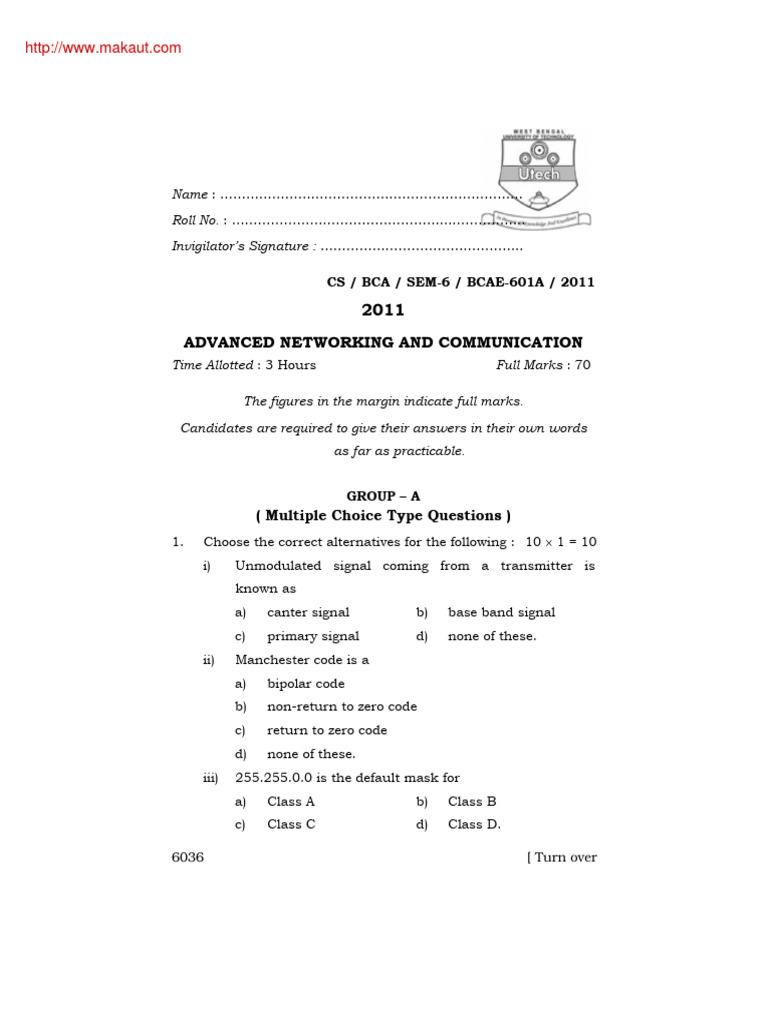 Bca bca 601a advanced networking and communication 2011 pdf
