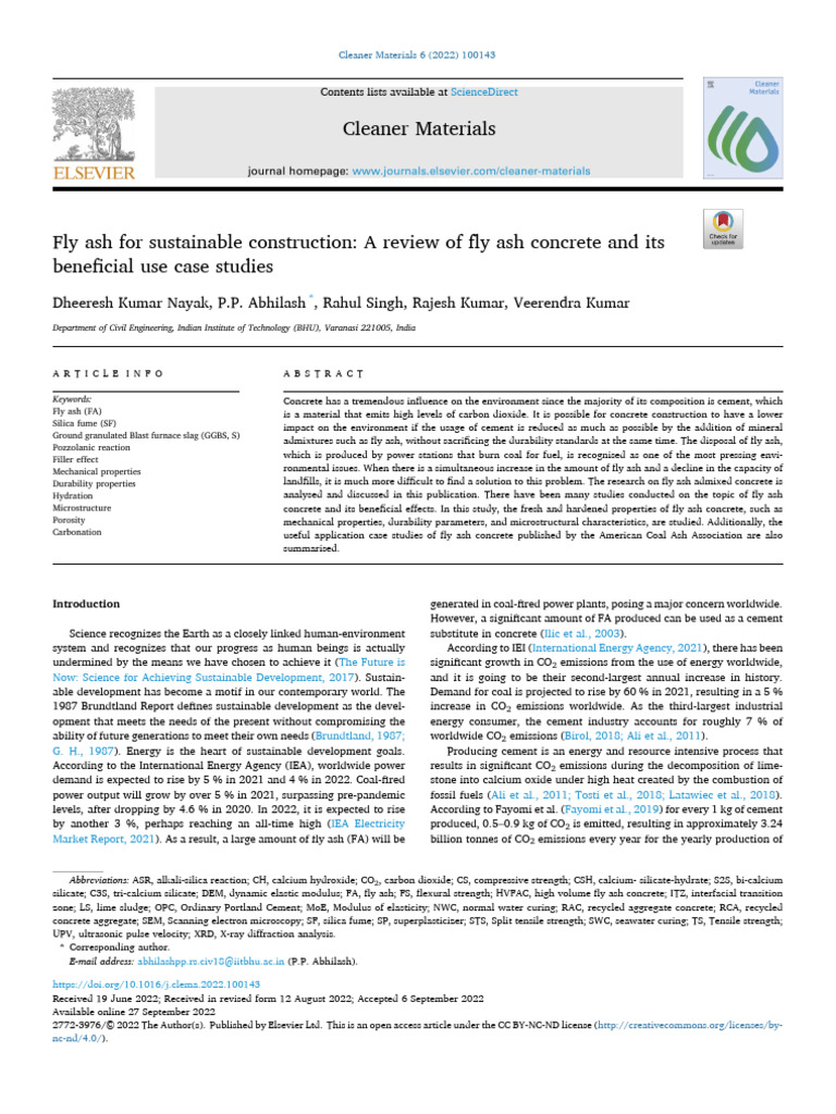 Nayak Et Al. - 2022 - Fly Ash For Sustainable Construction A Review of ...