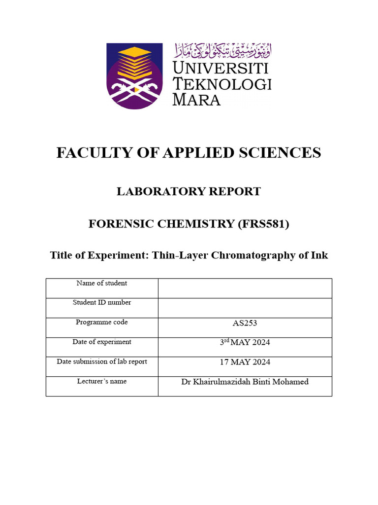 Forensic Ink Analysis via TLC Method | PDF | Thin Layer Chromatography ...