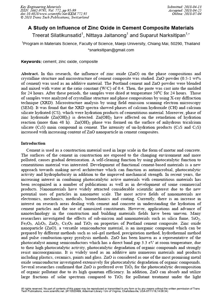 Zinc Oxide's Role in Cement Composites | PDF | Zinc Oxide | Cement