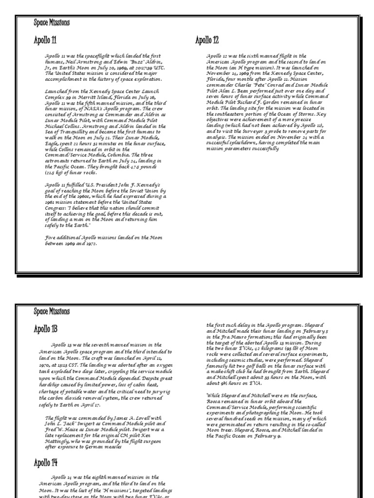 Overview of Apollo Moon Missions | PDF | Apollo Program | Apollo 11