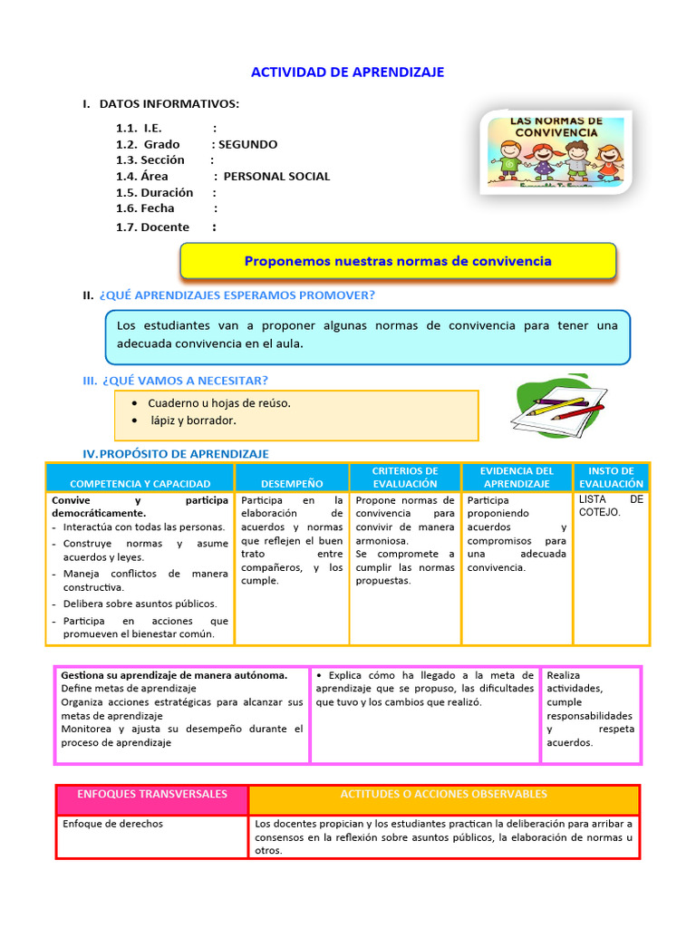 Normas de Convivencia en el Aula | PDF | Evaluación | Aprendizaje