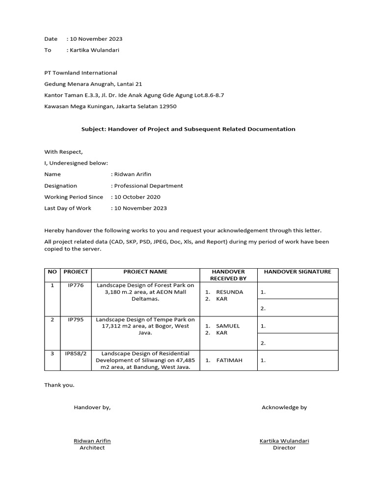 Project Handover Documentation Summary | PDF