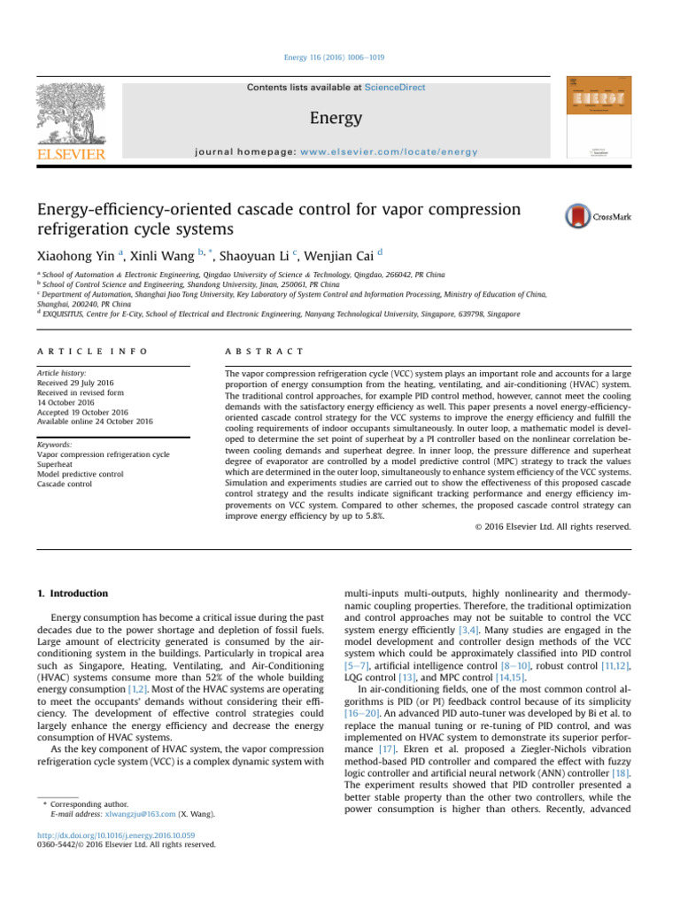 Energy-Efficient Cascade Control for VCC | PDF | Continuum Mechanics ...