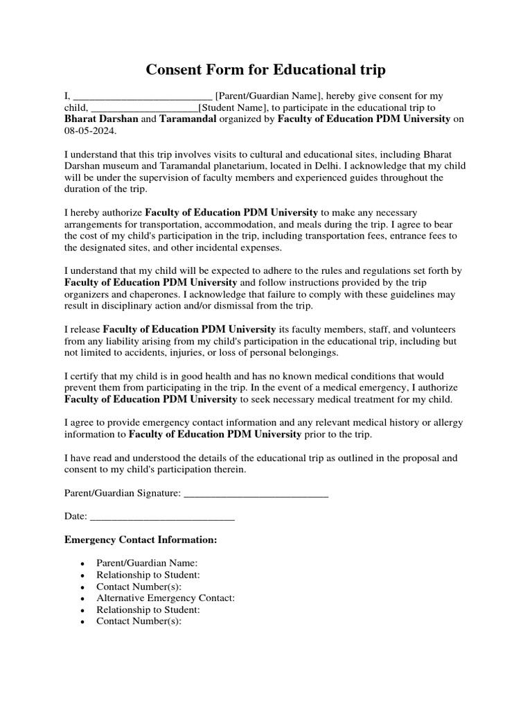 Educational Trip Consent Form | PDF