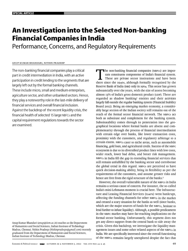NBFCs in India: Performance and Regulation | PDF | Non Bank Financial ...
