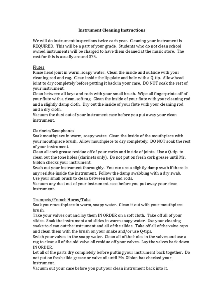 Instrument cleaning instructions pdf french horn brass instruments