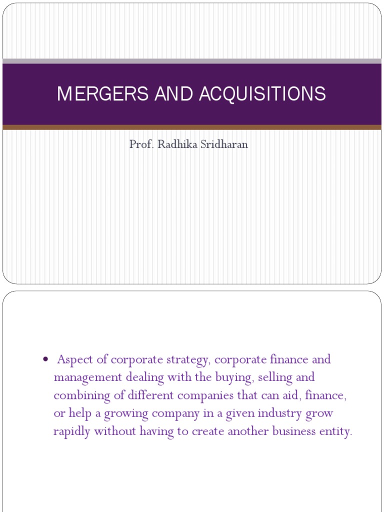 Mergers and Acquisitions Overview | PDF | Mergers And Acquisitions ...