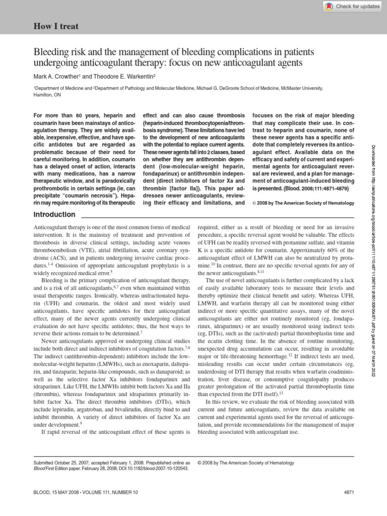 Bleeding Risk and The Management of Bleeding Complications in Patients ...
