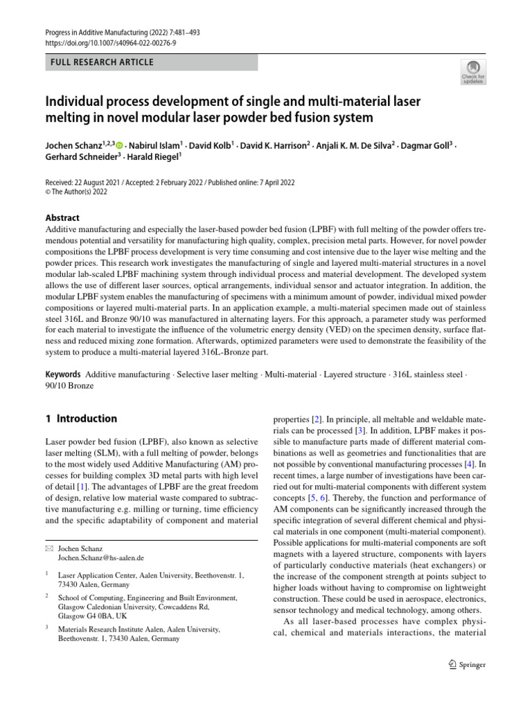 Individual Process Development of Single and Multi Material Laser ...
