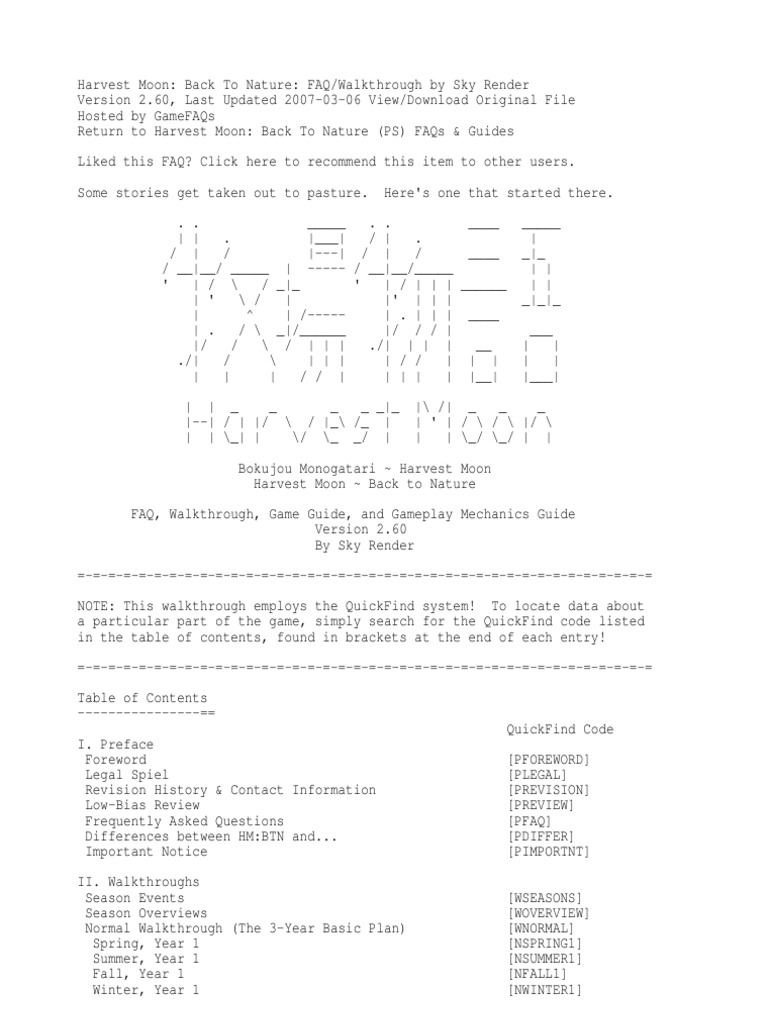 Harvest Moon Back To Nature Walk Through PDF Strategy Guide Fishing Rod