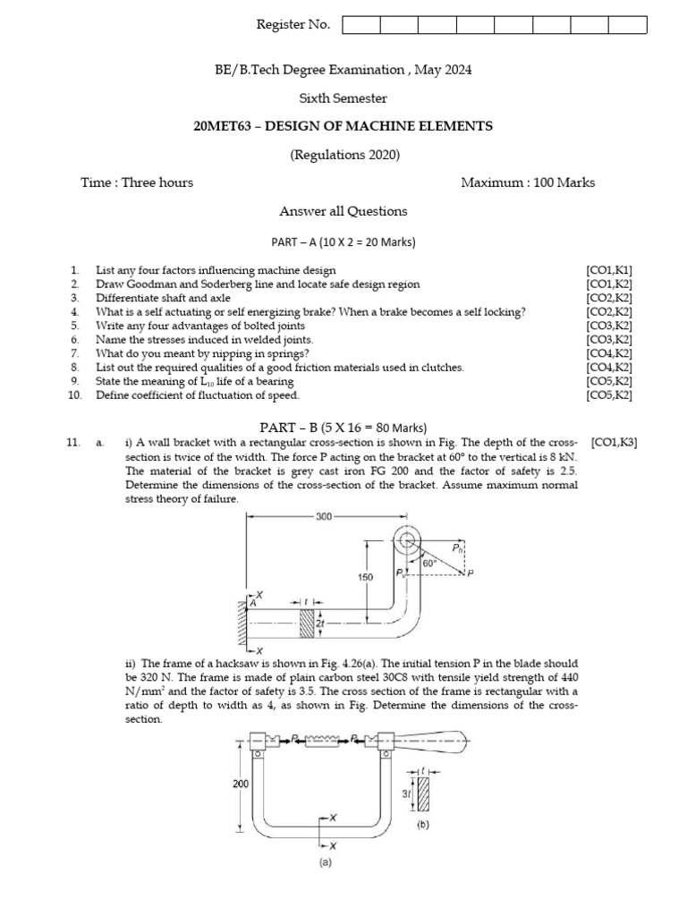 2024 Design of Machine Elements Exam | PDF | Strength Of Materials ...