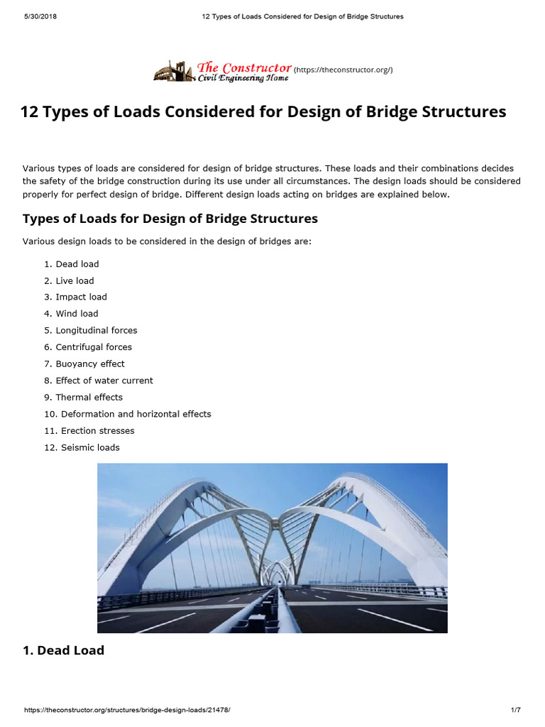 Bridge Design: 12 Load Types Explained | PDF | Bridge | Force