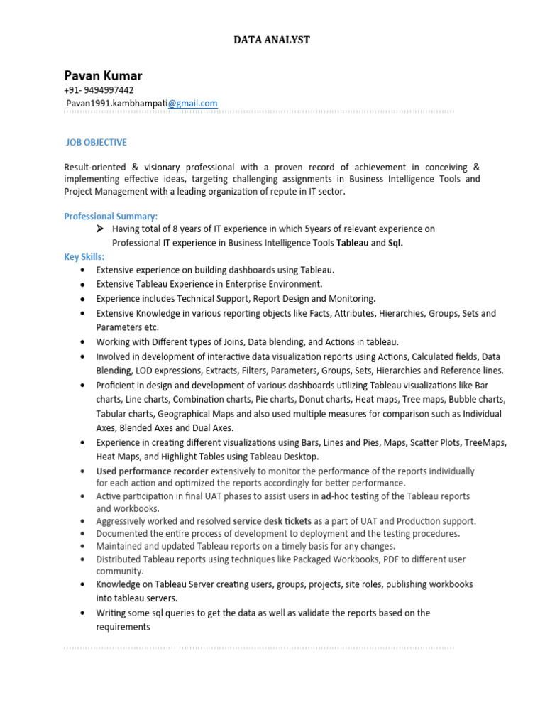 Pavankumar Tableau Profile | PDF | Databases | Microsoft Sql Server