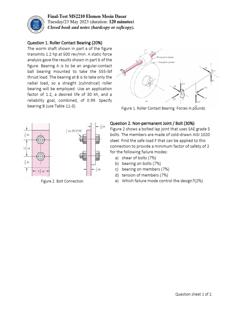 Soal Uas Ms2110 Elemen Mesin Dasar Pdf Strength Of Materials