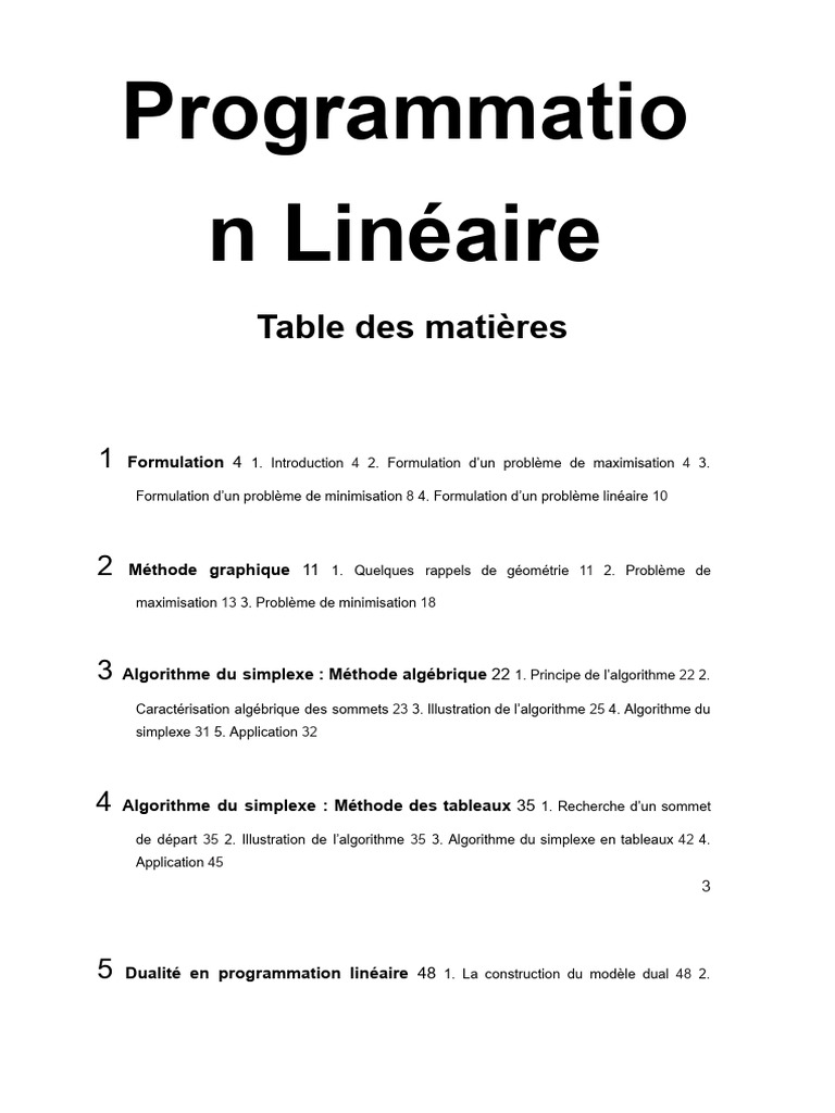 Introduction à la Programmation Linéaire | PDF | Optimisation linéaire ...