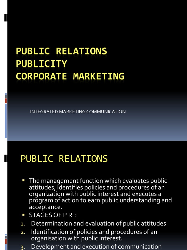 Public Relations Publicity Corporate Marketing | PDF