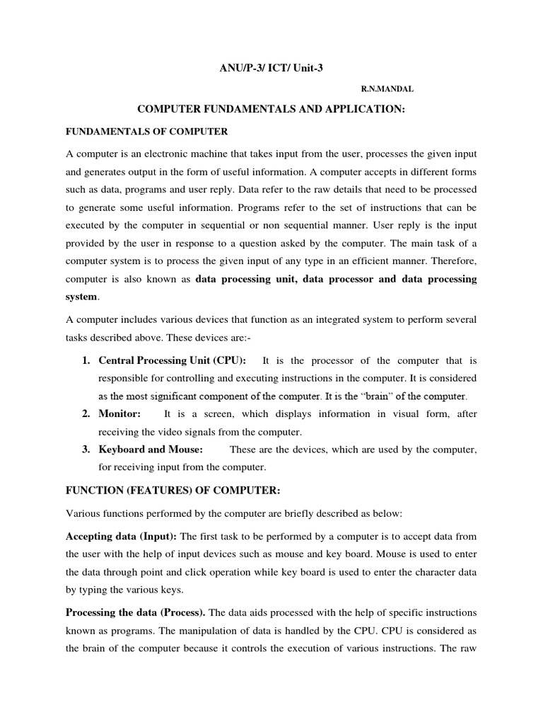 Unit-3 Computer Fundamentals and Application | PDF | Computer Data ...