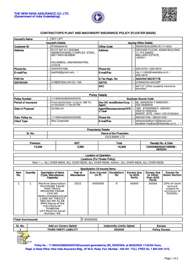 Contractor's Machinery Insurance Policy | PDF | Insurance | Business Law