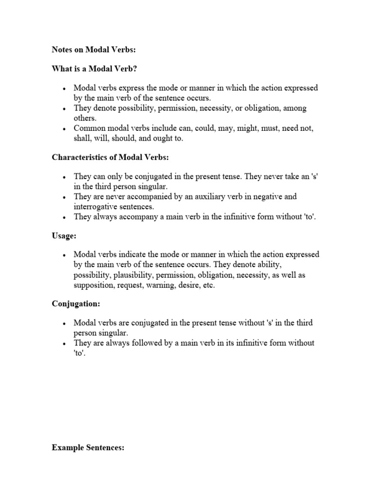 Notes on Modal Verbs | PDF | Verb | Morphology