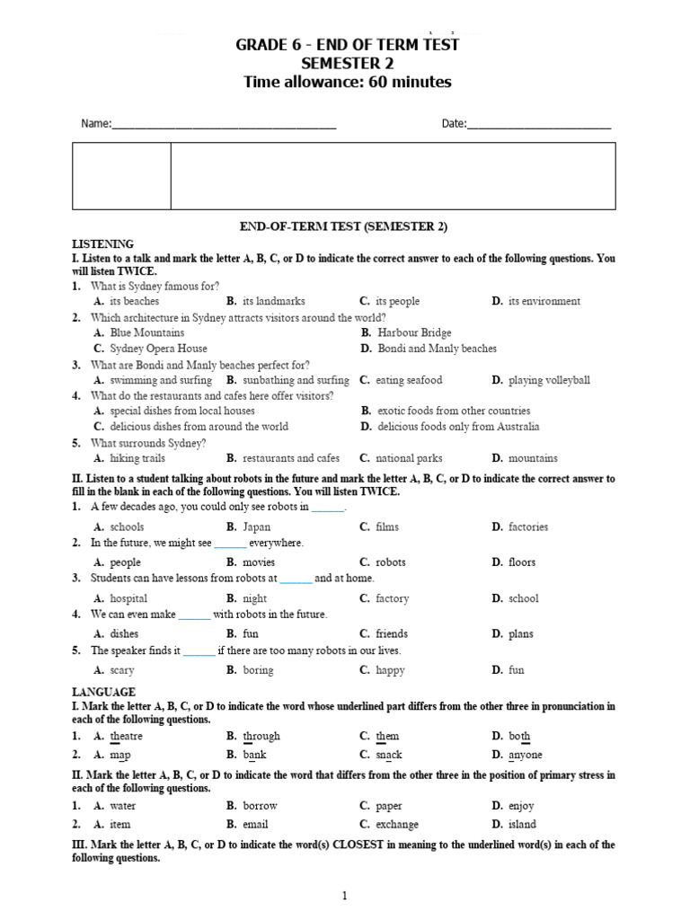Grade 6 END-OF-TERM TEST (SEMESTER 2) | PDF | Lionel Messi ...