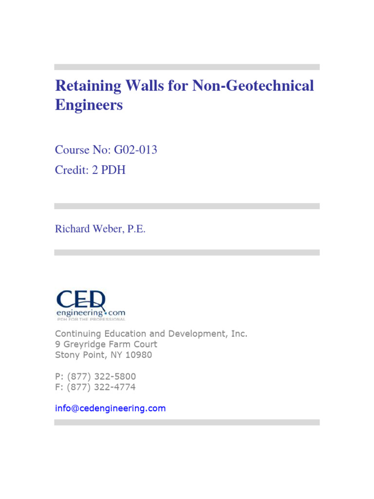 Retaining Walls for Engineers Course | PDF | Force | Friction
