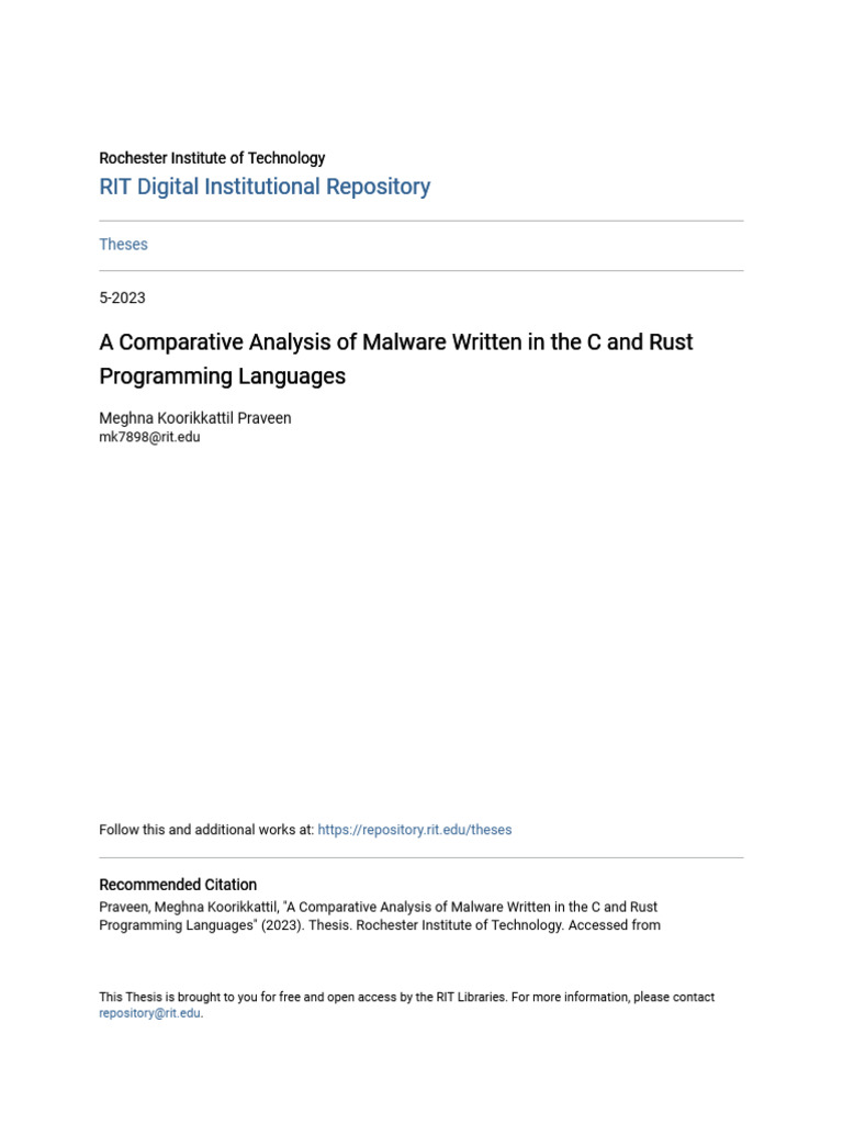 A Comparative Analysis of Malware Written in The C and Rust Progr | PDF ...