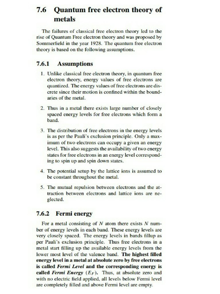 Quantum Free Electron Theory Notes | PDF