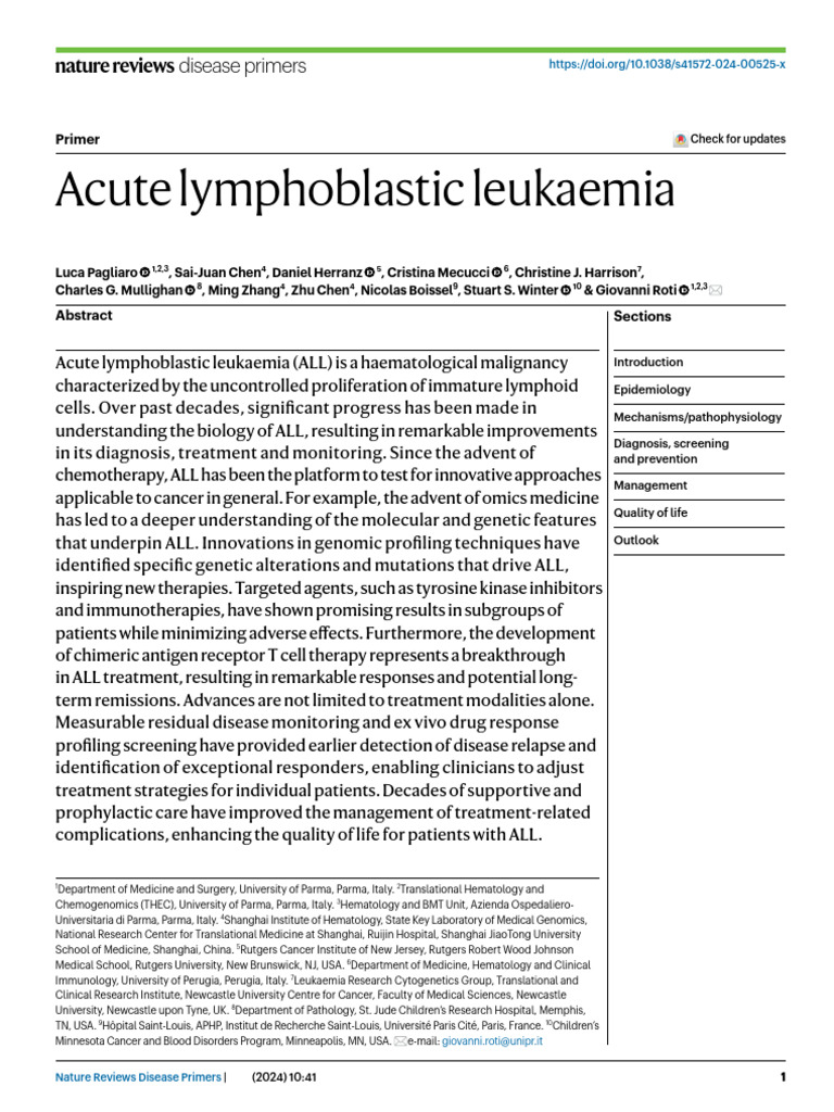 Acute Lymphoblastic Leukaemia 2024 | PDF | Leukemia | Thymus