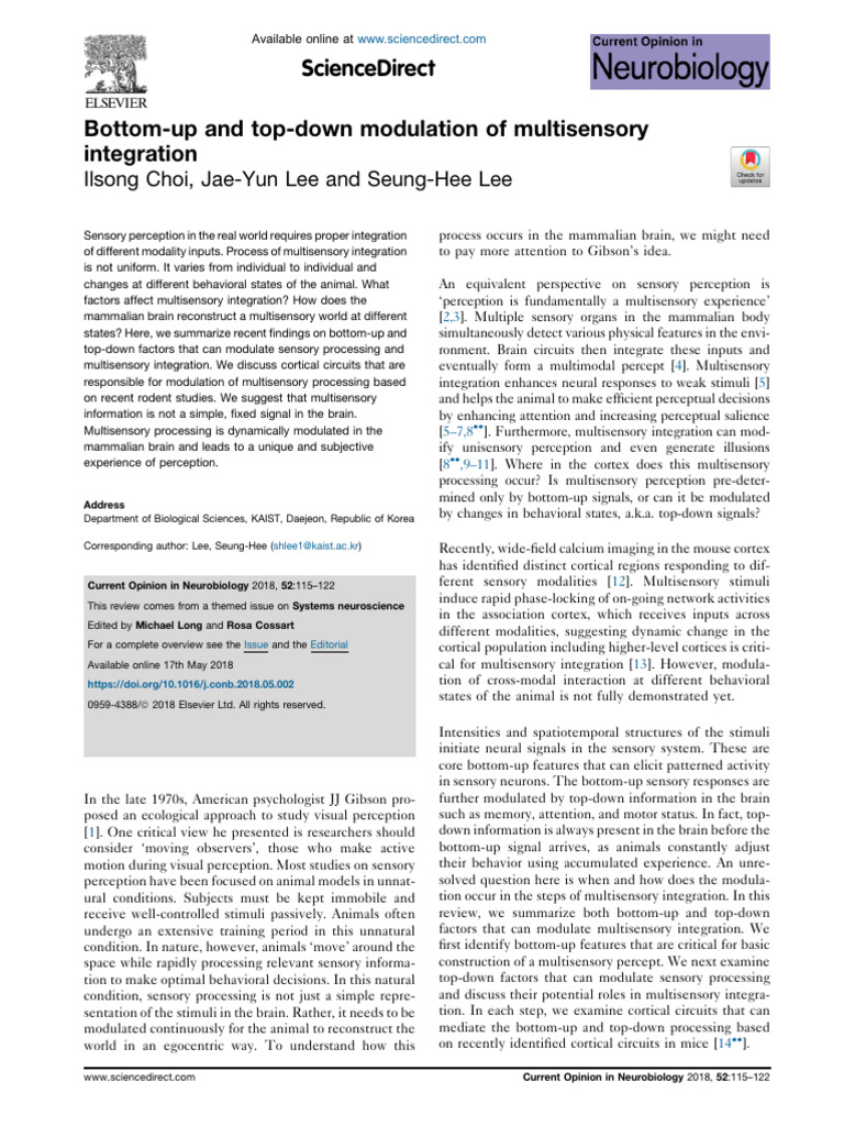 Bottom Up And Top Down Modulation Of Multisensory Integration Pdf